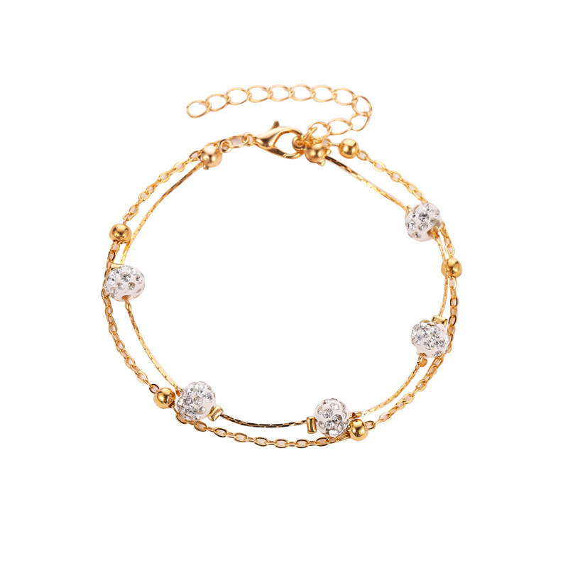 Double Layer Crystal Ball Anklet Gold Chain Beach Ankle Bracelet